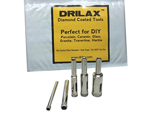 Drilax Diamond Drill Bit Set 3/16, 1/4, 5/16, 3/8, 1/2 Inch Drilling Tile