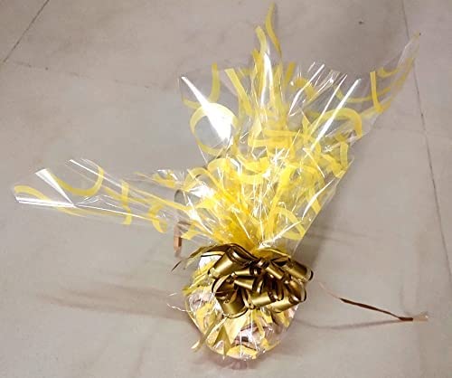 Image of 3A Featuretail 20 Inch x 26 Inch Multipurpose BOPP Transparent Cellophane Sheets For Flowers Bouquet, Gift Wrapping, Dry Fruits Baskets Hampers (50 Sheets, Red & Yellow Wave Design Print)