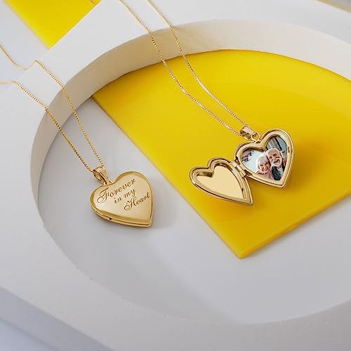 Picturesongold.com Forever In My Heart Locket Necklace - Custom Necklaces For Women Personalized & Engraved Picture Locket Necklace With 18” Chain Necklace Sterling Silver Or Yellow Gold Filled (Yellow Gold Filled, Locket + 1 Photo) #TOP7