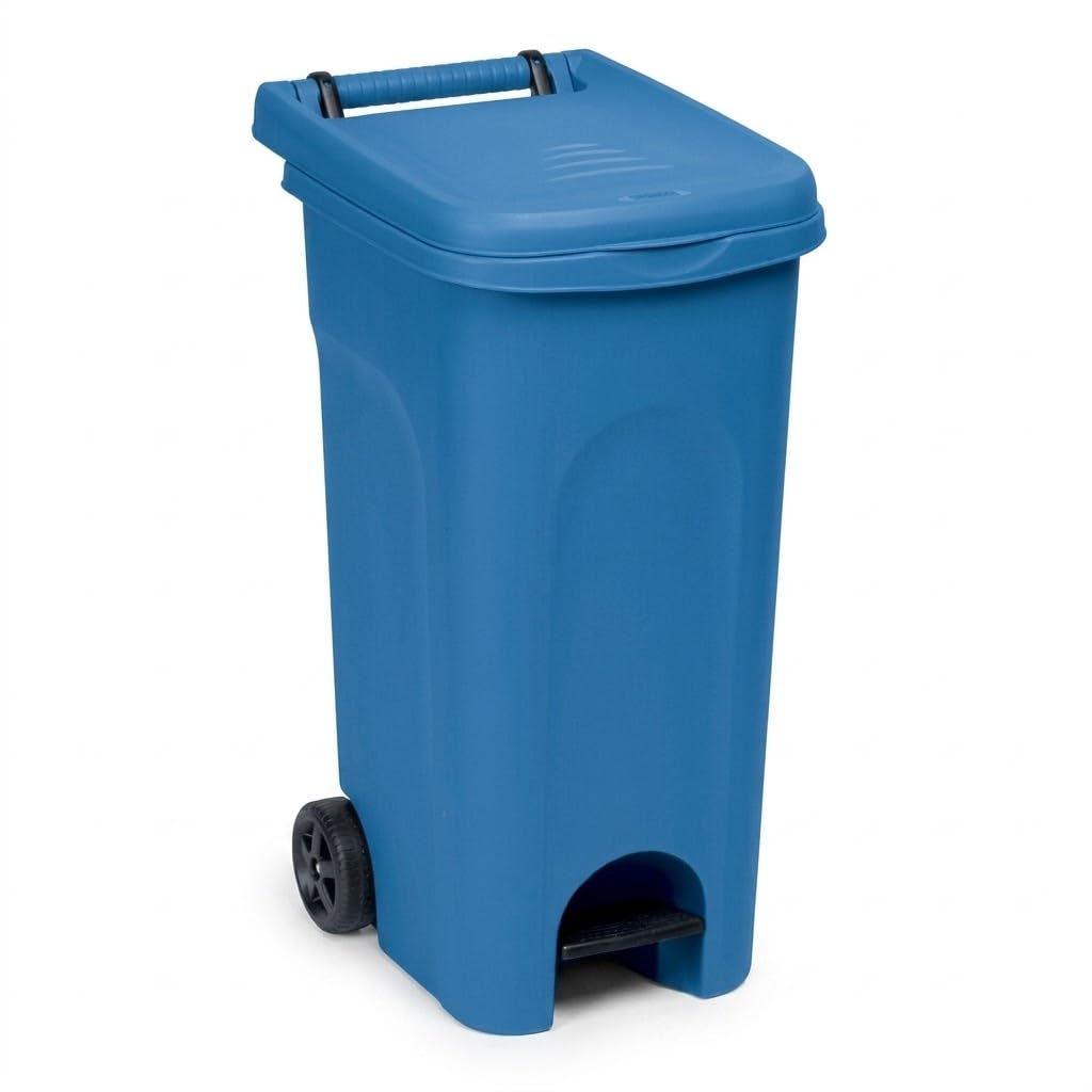 2 Bidoni 80 Litri blu e verde Carrello con Ruote Pedale e coperchio Raccolta spazzatura Differenziata da Esterno e Interno Anello Ferma Sacco Contenitore Secchio Rifiuti domestico e professionale