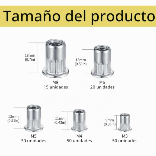 Miniatura 2 de 165 Piezas Tuercas Remachables, M3 M4 M5 M6 M8 Remaches De Tuerca De Acero Inoxidable, Remaches Roscados De Cabeza Plana, Inserto Roscado Remache Para Metal, Madera, Aluminio