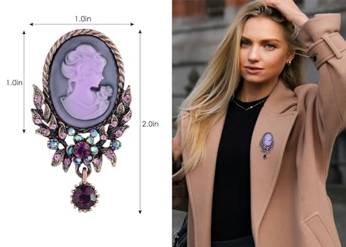 Image of Alilang Vintage Inspired Crystal Rhinestone Victorian Lady Cameo Brooch Pin Maiden Flower Pendant