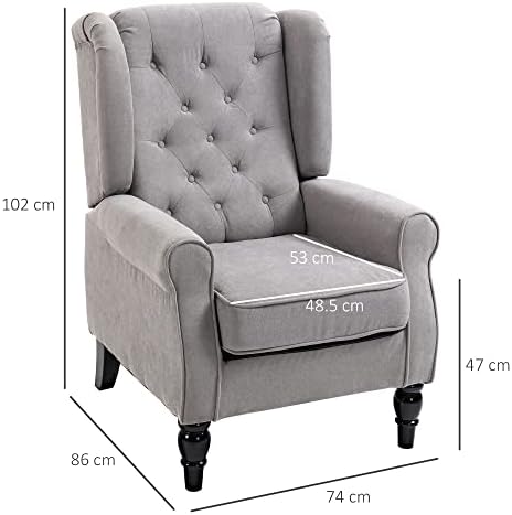 HOMCOM Retro Accent Chair, Wingback Armchair with Wood Frame Button Tufted Design for Living Room Bedroom, Grey