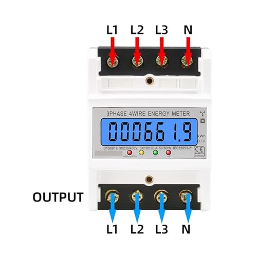 Wattmètre électronique triphasé rail DIN rétroéclairé LCD 100A mesure haute précision