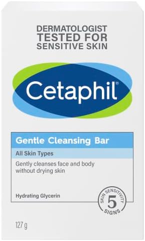 CETAPHIL Gentle Cleansing Bar, 4.5 oz , Nourishing Cleansing Bar For Dry, Sensitive Skin, Non-Comedogenic, Non-Irritating for Sensitive Skin