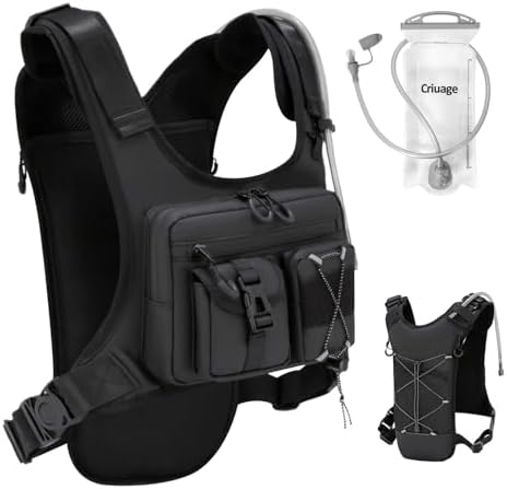 USA Original Patent Running Hydration Vest Backpack, Lightweight Chest Pack with 2.0L Water Bladder Bag Daypack for Hiking Running Cycling Race Marathon for Women Men (Black, Standard)
