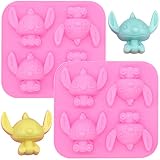 Stitch Silikonform 2 Stück Silikonformen Schokolade Süßigkeitenform Stitch Seifenformen Silikon Backformen DIY Backen Silikonform für Geleepudding Eiswürfel Rosa