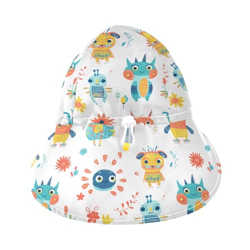 Cartoon Funny Aliens White Kid Sunhat Baby Boys' Hats Girl UV Protection Neck Flap Traveling Camping3