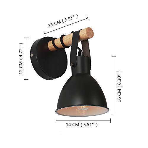 Wandlamp hout industrie retro vintage zwarte lamp met EU stekker en schakelaar, inclusief 5W E27 LED lamp - Afbeelding 5