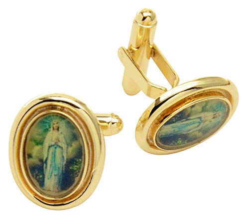 Mancornas ovaladas para hombre con imagen Virgen María miniatura 1