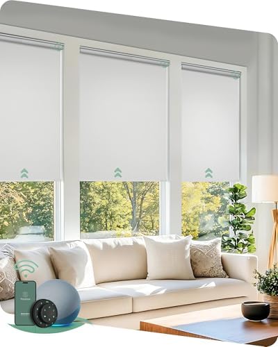Yoolax Motorized Blinds with Remote, Blackout Smart Blinds for Windows Motorized Roller Shades, Automatic Window Shades Work with Alexa Custom Size (Blackout-Fabric White)