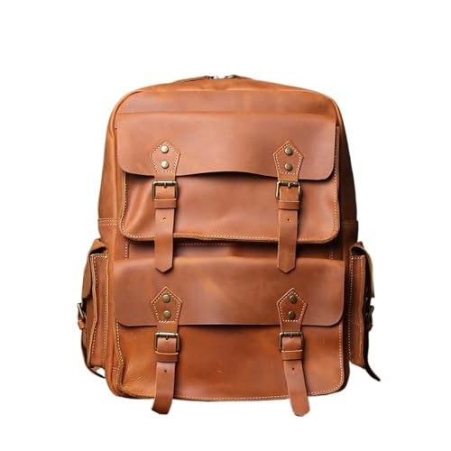 Retro Leather Backpack For Men Large Capacity Genuine Leather Mens Backpack Cowhide Travel Bag For Men(Retro brown)