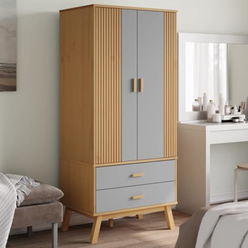 BARULUOAKLIFE Scandinavian Style Wardrobe in Grey and Brown Solid Pine