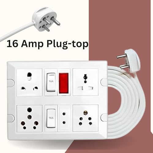 Image of Elegant Casa 6+16 Amp Electric Extension Board 4 Indian and Universal Sockets with Switches, Indicator Light for Small and Large Appliances with 16 Amp Plug Top 3 Core 2.5 Mm,3 Meter Copper Wire