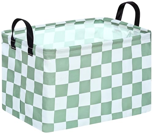 Image of MAIZMZ Sage Checkered Storage Basket Baby Toys Organizer Bins Decorative Gifts Bakset Waterproof Nursery Hamper Women Storage Cube Kids Laundry Basket for Home /Dorm /Kitchen /Pet /Office /Closet /Shelf /