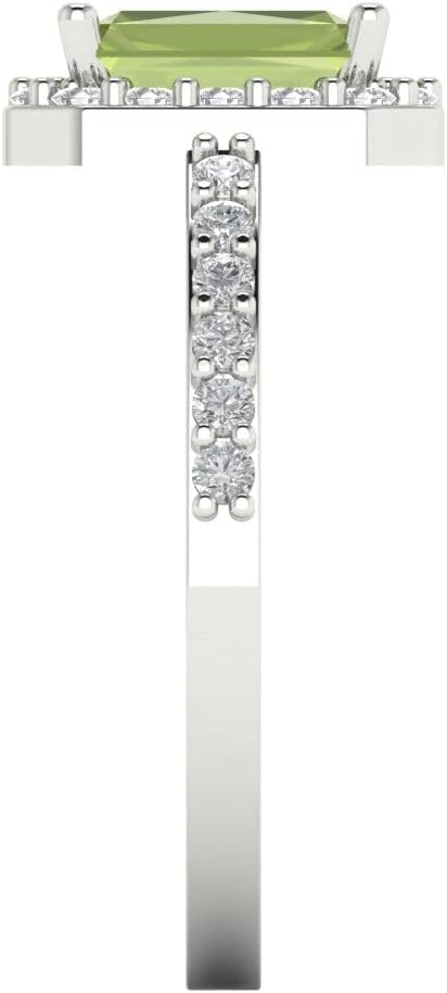Clara Pucci 2.17 Brilliant Emerald Cut Solitaire W/Accent Halo Natural Green Peridot Bridal Wedding Statement ring 18K White Gold