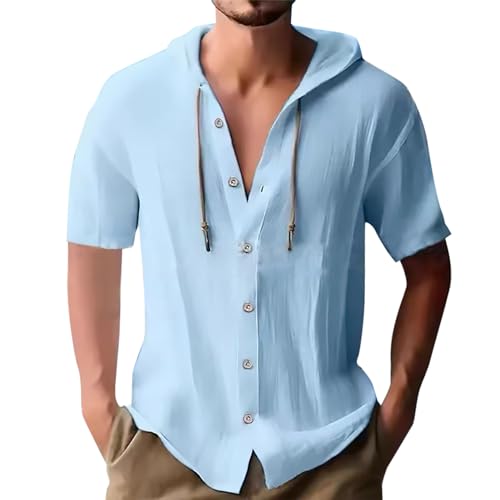 Pull fin homme avec capuche et manches courtes en coton uni