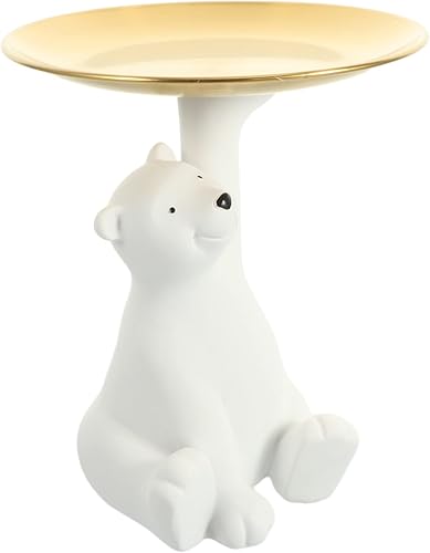 VOSAREA Bandeja de oso para decoración de escritorio de oficina, escultura de oso polar, decoración de mesa, ornamento, bandeja de valet, plato,
