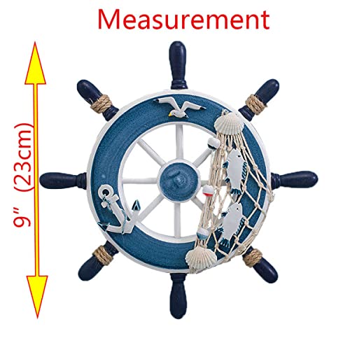 Mediterranean Nautical Boat Ship Wheel Wall Décor-Wooden Coastal Steering Beach Net Relax Theme Ornaments-Cute Livingroom/Bedroom/Cafe/Bar/Hotel Hanging Home Wall Art Decoration(12.6-Inch) #TOP2