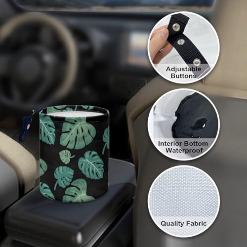 Image of Tropical Palm Leaves Car Trash Can Collapsible Back Seat, Front Console, Floor, or Hanging Headrest Waste Basket - Car Garbage Accessory Portable Car Trash Can Car Decoration