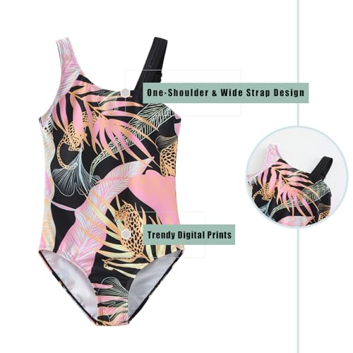 Girls One Piece Swimsuits Hawaiian Floral Bathing Suit for Kids Girls Summer Swimwear with Wide Straps 3-16 Years3