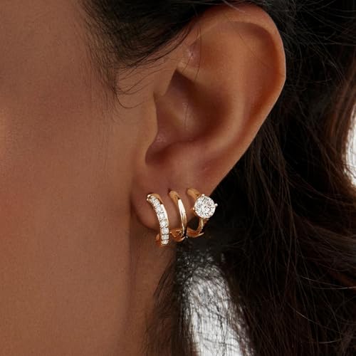 14K Gold Plated Hoop Earrings for Women Triple Huggie Illusion Stud Earring | Double Huggie Hoop Earrings for One Hole | Claw Ear Cuff Earring Jewelry Gift for Women2