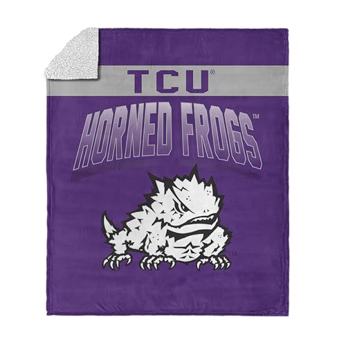 Northwest NCAA TCU Horned Frogs Silk Touch Sherpa Throw Blanket, Ultra-Soft Fleece, Official Team Logo, Cozy Plush Bedding, 50 x 60 Inches