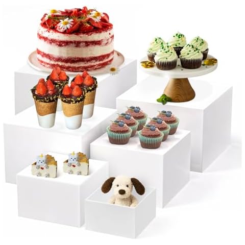 Avoirdus 6 PCS Buffet Risers and Stands, White Acrylic Display Stands, Dessert Stands for Table, Food Display Risers for Party, Catering, Wedding, Jewelry & Collectibles Display (10" 9" 8" 7" 6" 5") Cover