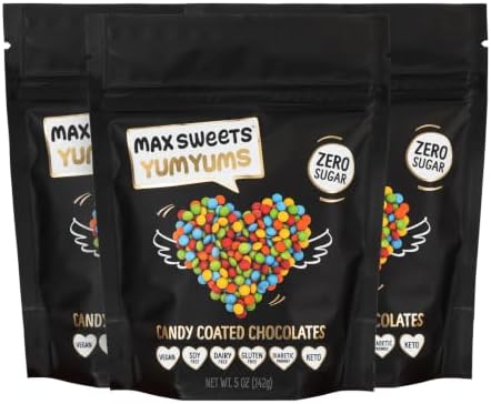 Max Sweets Dark Chocolate YumYums - Delicious Sugar Free Candy Ideal for Keto, Gluten Free, Diabetic, Low Carb, No Sugar Diets - Vegan Chocolate with Candy Coating - 3 Pack