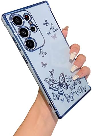 ZTOFERA Case for Samsung S23 Ultra 5G, Plating Butterfly Pattern Case with Electroplate Golden Edging, Flexible TPU Protective Shockproof Bumper Cover for Samsung Galaxy S23 Ultra - White