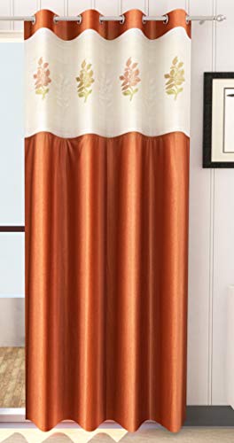Image of LaVichitra 2 Piece Premium Window Curtain with Floral Net - 5ft, Rust