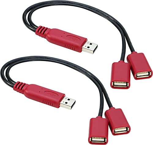 RIITOP Cable divisor de extensión USB en Y, 0,3 m, paquete de 2 unidades, RIITOP USB 2.0 macho a doble hembra, cable de extensión Y, compatible con datos y alimentación Cover
