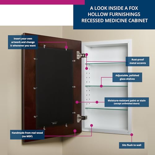 Image of 14x24 Concealed Picture Frame Medicine Cabinet Without Mirror for Bathroom, Recessed in The Wall, Made in North America, Real Wood, NO MDF, Adjustable Shelves, Hidden, Espresso