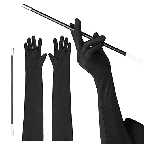 1920er Jahre Zubehör Klappe Zubehör Lange Handschuhe Kostüm Set 1920 Damen Zubehör Handschuhe und Kunststoff Halter für Damen (Schwarze Handschuhe) Cover