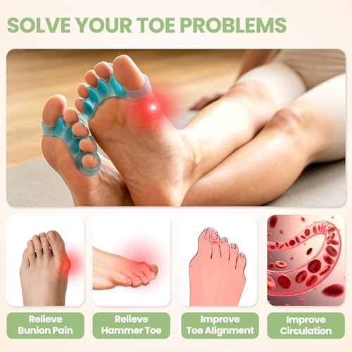 GEHENG (2 Pairs) Toe Separators Spacers for Women Men, Toe Correctors Straightener with 5 Loops for Bunion Relief, Feet Alignment & Pedicures, Stretchy Gel Toe Yoga Cushions Spreaders — view 2