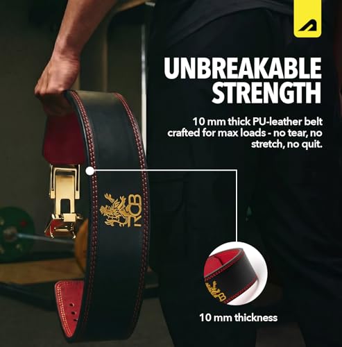 Image of Boldfit x Royal Challengers Bengaluru Official Merchandise Weightlifting Belt with Lever Lock Buckle for Men & Women Workout PU Leather Powerlifting Gymbelt for Deadlift Squat Support Belt BlackRed S