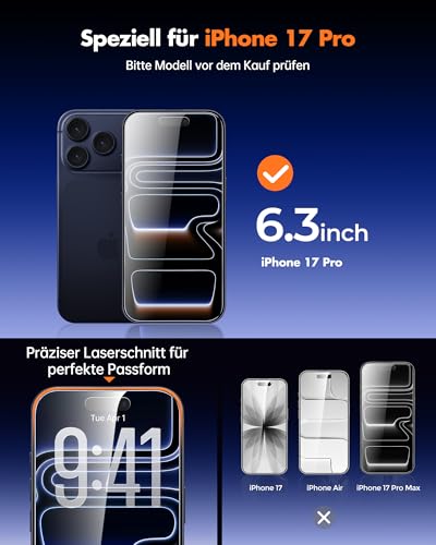 UNBREAKcable Panzer Sichtschutz Glas Kompatibel für iPhone 17 Pro (6,3 Zoll) Blickschutzfolie Privacy Screen mit Anti Spy, Kratzfest, Anti-Fingerprint und blasenfrei - 2 Stück 2