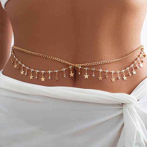 Image of SANNIDHI Waist Chain for Women for Saree Gold Metal Concho Waist Belt Stylish Boho Western Hip Belt Fashion Adjustable Cowgirl Jewellery Chain Belts for Dresses, Jeans, Skirts, Beach Outfits