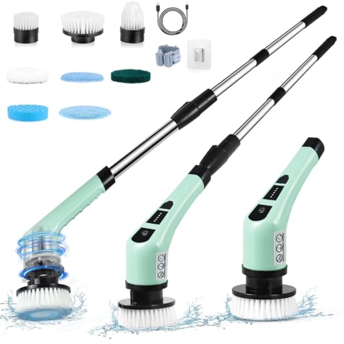 Image of Electric Spin Scrubber,Cordless Cleaning Brush Spin Scrubber,Power Scrubber 2 Adjustable Speeds,7 Replaceable Brush Heads (Green)