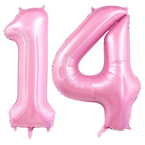 Image of Pastel Pink 14 Balloon Number,40 Inch Light Pink 14 Balloons Large Helium Foil Mylar Number 14 Balloon for Birthday Party Anniversary Decorations
