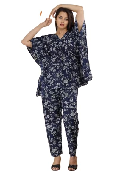 Image of Women's Cotton Floral Printed Casual & Night Wear Kaftan with Pant