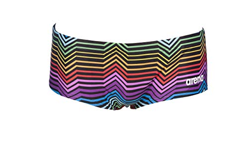 Arena Men's Multicolor Stripes Low Waist MaxLife Reversible Swim Short Swimsuit, Black-Multi, 24