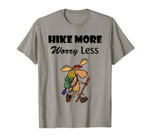 SmileteesHob Lustiges Wander-T-Shirt mit Aufschrift "Hike More Worry Less Moose T-Shirt