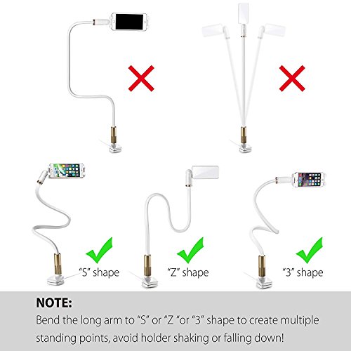 Neetto Bed Cell Phone Holder With Led Light, Flexible Lazy Long Arm Phone Gooseneck Mount Clip Clamp Bracket Stand For Bedside Desk Headboard, Compatible With Phone 12 11 Pro & Other 4"- 6.5" Device #TOP5