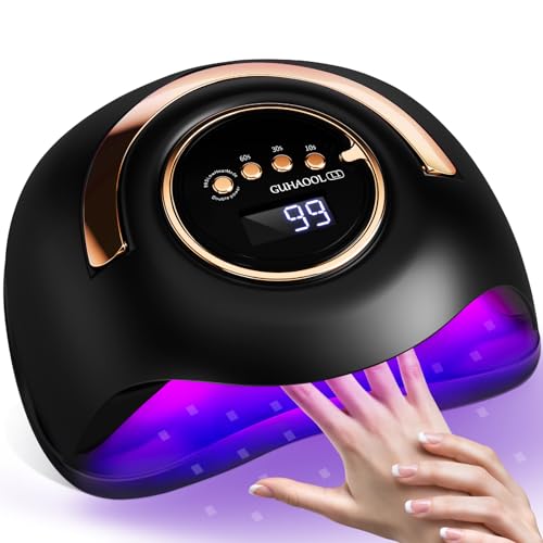 GUHAOOL Lampara LED Uñas 180W Profesional Secador de Uñas LED UV Lampara Uñas Gel Semipermanentes Maquina Uñas Luz Lamp,con 4 Temporizador de 10/30/60/99S, Sensor de Automático,Base Desmontable,Negro