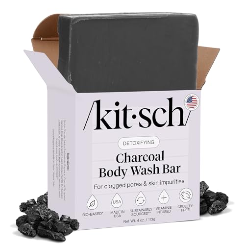 Kitsch Charcoal Soap Body Wash Bar – Detoxifying Bar Soap with Activated Charcoal – Gently Removes Excess Oil & Impurities, Clears Pores, Firms & Moisturizes Skin – Made in USA - 4 oz