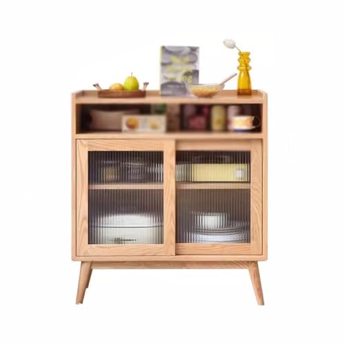 GELASIGE Aparador de madera maciza, aparador estrecho de roble para cocina, armario de almacenamiento para el hogar, aparador nórdico, aparador con almacenamiento