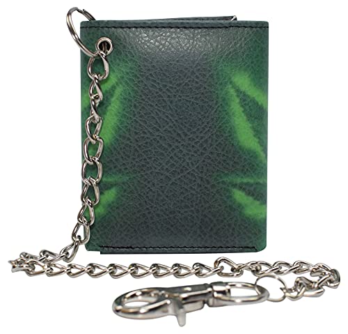 MARSHAL Mens Chain Biker Genuine Leather Classic Trifold Logo Wallets (Marijuana Leaf)