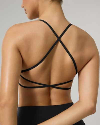 Image of PAVOI ACTIVE Open Back Strappy Yoga Workout Bras for Women - Low Support Criss-Cross Sports Gym Bra Removable Pads - FlexFlow