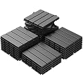 Goovilla Plastic Interlocking Deck Tiles, 27 Pack Patio Deck Tiles, 12"x12" Waterproof Outdoor Flooring All Weather Use, Patio Floor Decking Tiles for Porch Poolside Balcony Backyard, Dark Grey
